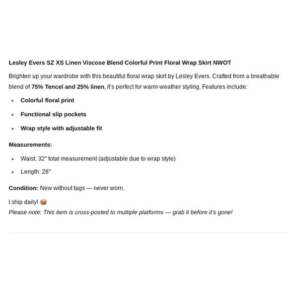 Lesley Evers SZ XS Linen Viscose Blend Colorful Print Floral Wrap Skirt NWOT - Picture 7 of 7